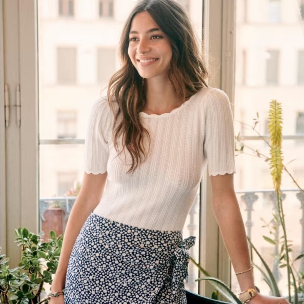 Sezane Romy Knitwear T-Shirt in Ecru